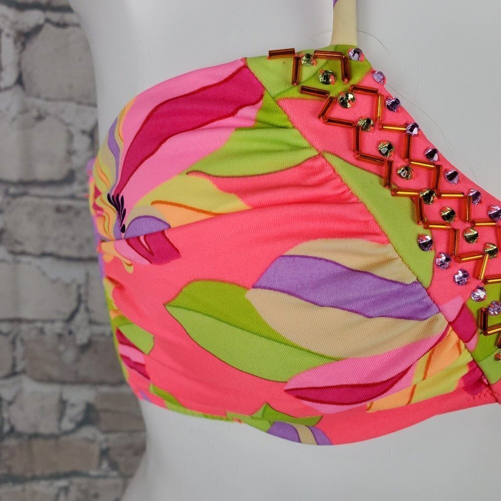 Victoria's Secret Coral Bikini  Top Bandeau Halter Crystals Beads Size Sm… - Picture 4 of 13